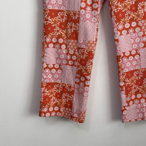 Harolds Pants 10 Orange Pink Patchwork Side Zip 30 x 25 Crop Boho Straight Party - Picture 2 of 8